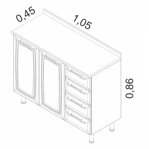 Gabinete Itatiaia Diamante com 2 Portas, 4 Gavetas e 1 Prateleira - 105cm de largura Branco/Preto