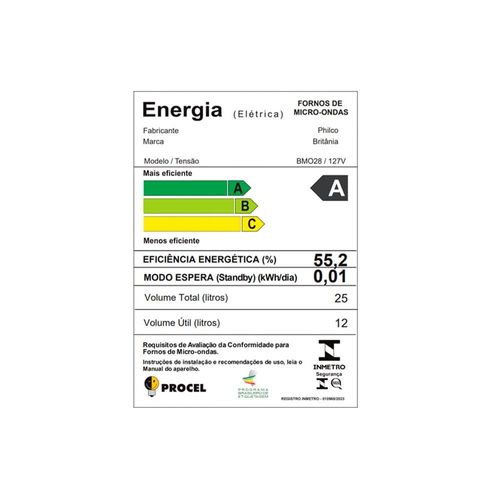 Micro-ondas Britânia BMO28 com Função Timer e Descongelar – 25L 110V