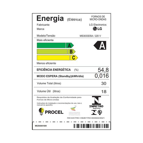 Forno de Micro-ondas LG NeoChef MS3033D com Função limpa fácil e Receitas Pré-programadas - 30 litros 220V