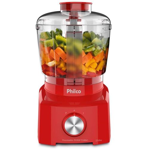 Mini Processador de Alimentos Philco PH900 Turbo 250W – Vermelho 110V