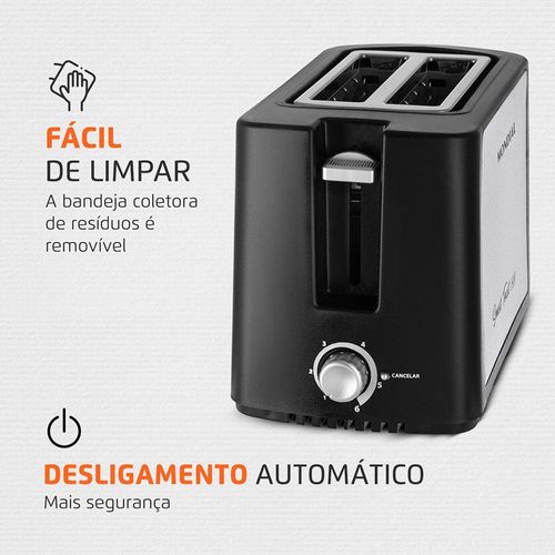 Torradeira Smart Toast Mondial T-13 com 6 opções de tostagem – Preto/Inox 220V