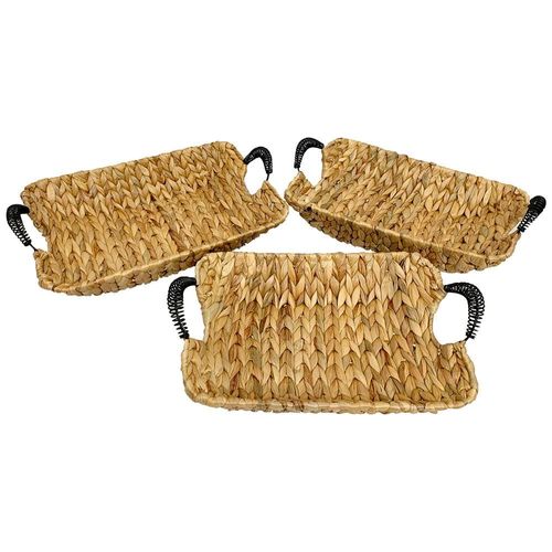 Conjunto de Cestas Retangulares L’Hermitage Terra em Fibra Natural e Metal – 3 Peças