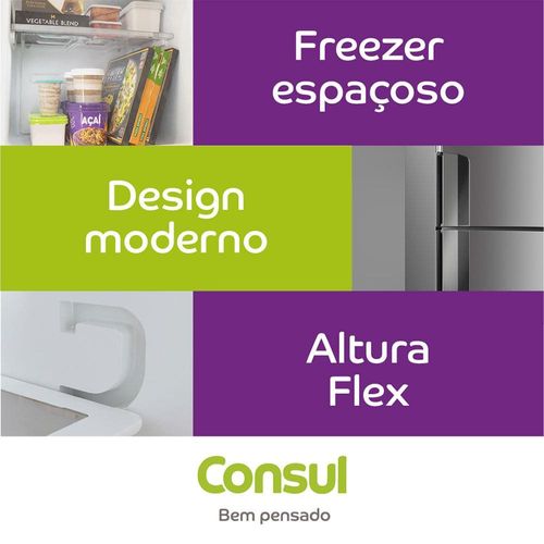 Geladeira Consul Duplex CRM44AK Frost Free com Altura Flex, Função Turbo e Freezer Espaçoso 386 L - Inox 110V