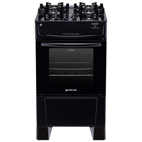 Fogão Atlas 4 Bocas Mônaco Top Glass com Mesa de Vidro e Acendimento Automático Bivolt – Preto
