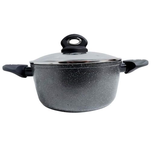 Caçarola Bergner Orion em Alumínio Forjado com Revestimento em Marble, Fundo de Indução e Tampa de Vidro Cinza - 24 cm