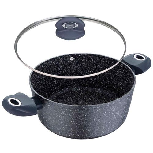 Caçarola Bergner Orion em Alumínio Forjado com Revestimento em Marble, Fundo de Indução e Tampa de Vidro Cinza - 24 cm