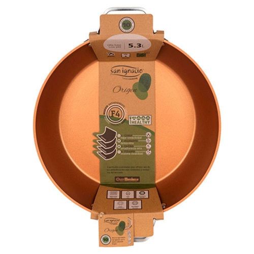 Caçarola Baixa Bergner Origen em Alumínio Forjado com Revestimento Antiaderente F4 e Base de Indução System Plus Dourada – 32 cm