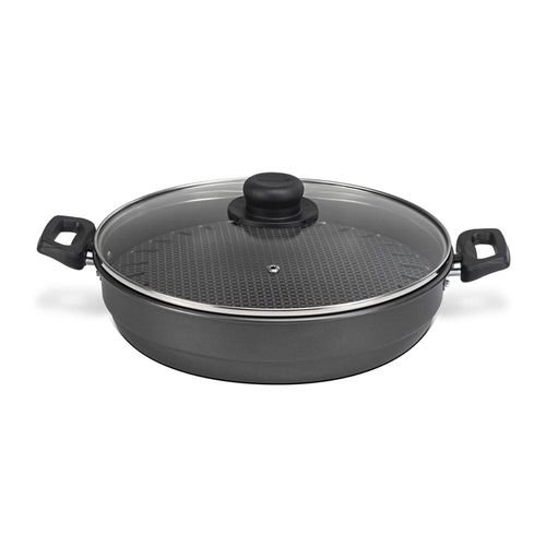 Caçarola Churrasqueira Multiflon Antiaderente com Tampa de Vidro - 28cm