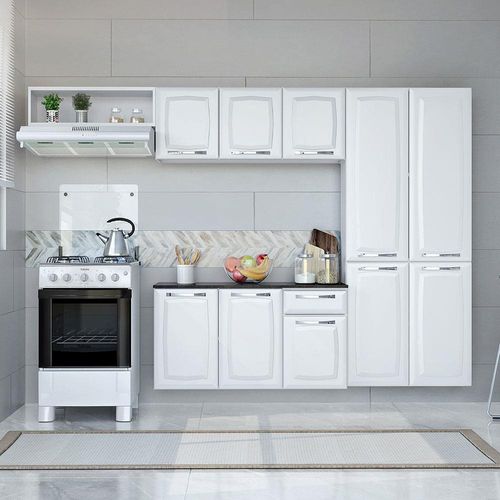 Cozinha Compacta Itatiaia Amanda Plus com 10 Portas, 1 Gaveta e 8 Prateleiras - 245cm de largura Branco Neve