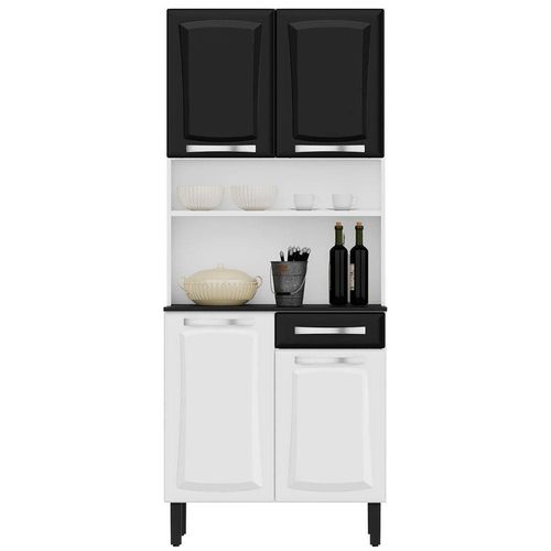 Cozinha Compacta Itatiaia Pratika com 4 Portas, 1 Gaveta e 5 Prateleiras - 80cm de largura Branco/Preto