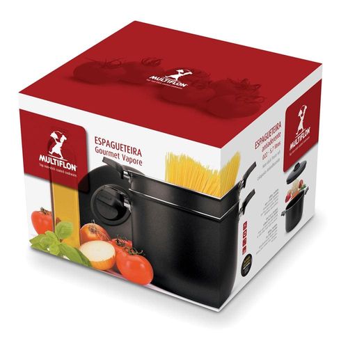 Espagueteira Multiflon Versátil com Tampa Preta - 22 cm