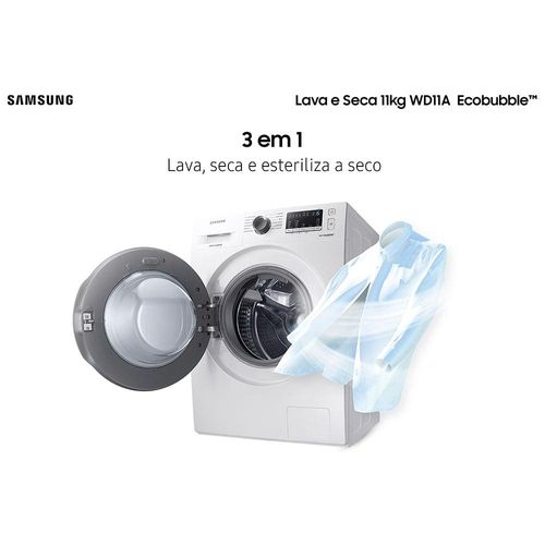 Lava e Seca Samsung WD11A 3 em 1 Branca com Ecobubble e Lavagem a Seco WD11A4453BW – 11 kg 110V