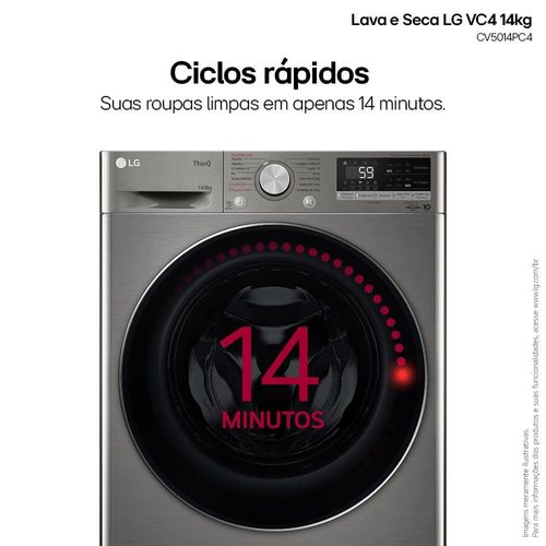 Lava e Seca LG 14Kg/8Kg Smart VC4 com Inteligência Artificial AI DD™ CV5014PC4 - Inox 220V