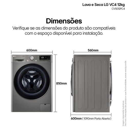 Lava e Seca LG 12Kg/7Kg Smart VC4 com Inteligência Artificial AI DD™ CV5012PC4 - Inox 220V