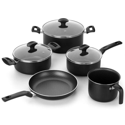 Conjunto de Panelas 5 Peças Multiflon Amora com Revestimento Antiaderente Ultra7 e Tampas de Vidro - Preto Matte