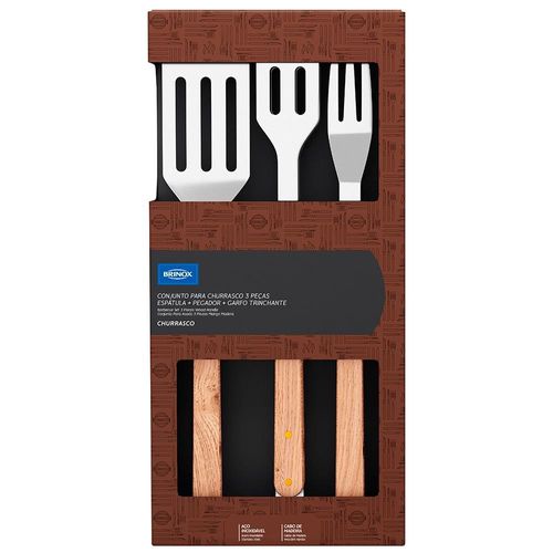 Conjunto de Espátula, Pegador e Garfo para Churrasco Brinox – 3 Peças