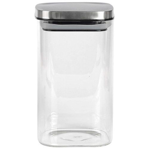 Porta Mantimentos Quadrado Dynasty em Vidro Borossilicato com Tampa de Metal Prata – 1,1 L