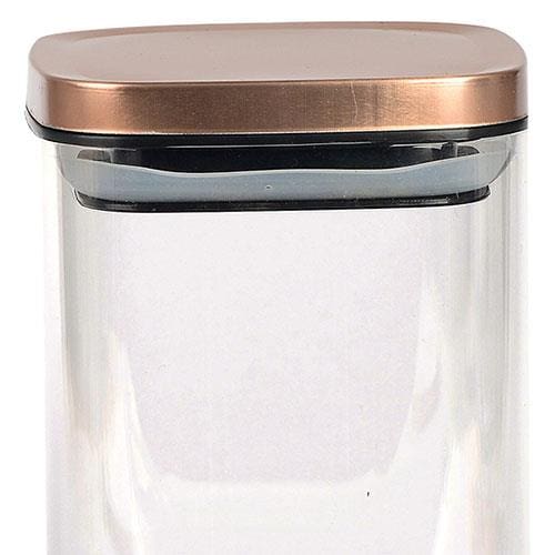 Porta Mantimentos Quadrado Dynasty em Vidro Borossilicato com Tampa de Metal Cobre – 1,1 L