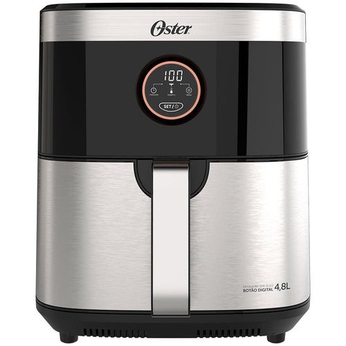 Fritadeira Elétrica Sem Óleo Air Fryer 2 em 1 Oster OFRT660 4,8L com Função Desidratar – Black Inox 220V