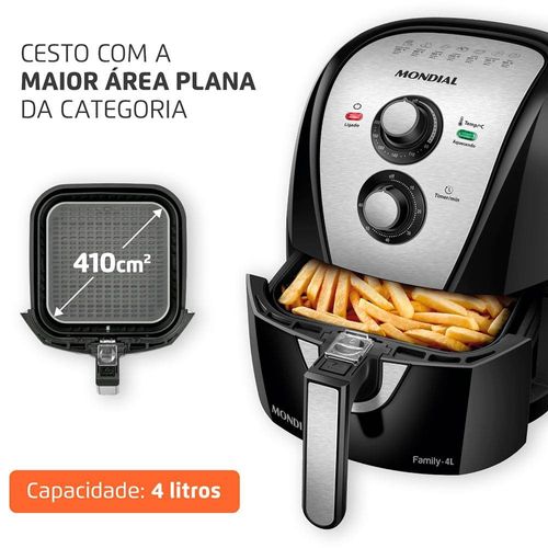 Fritadeira Elétrica Sem Óleo Air Fryer Mondial AFN40BI Family Inox 4L - Preta/Inox 220V