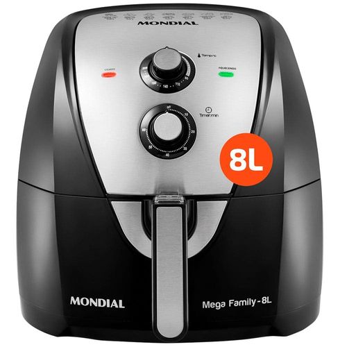 Fritadeira Elétrica Sem Óleo Air Fryer Mondial Mega Family AFN-80-BI 8L – Preta/Inox 220V