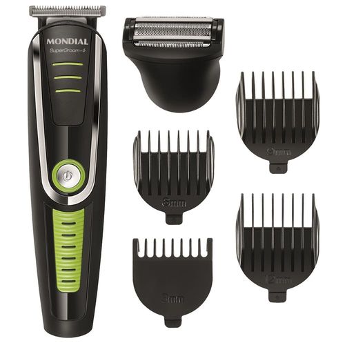 Aparador de Pelos Mondial Super Groom 6 em 1 BG-04 Sem Fio Preto/Verde - Bivolt