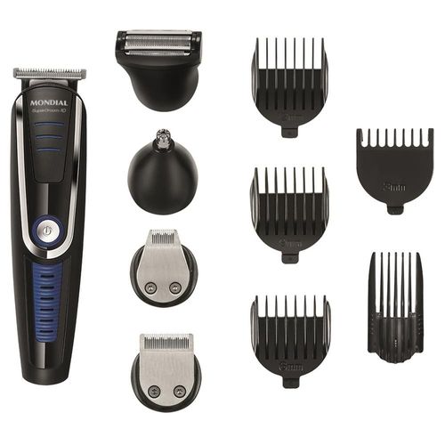 Aparador de Pelos Mondial Super Groom 10 em 1 BG-03 Sem Fio Preto/Azul - Bivolt