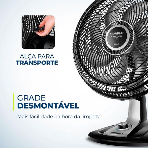 Ventilador de Mesa 40cm Mondial Super Turbo VTX-40-8P 8 Pás 3 Velocidades Preto 110V