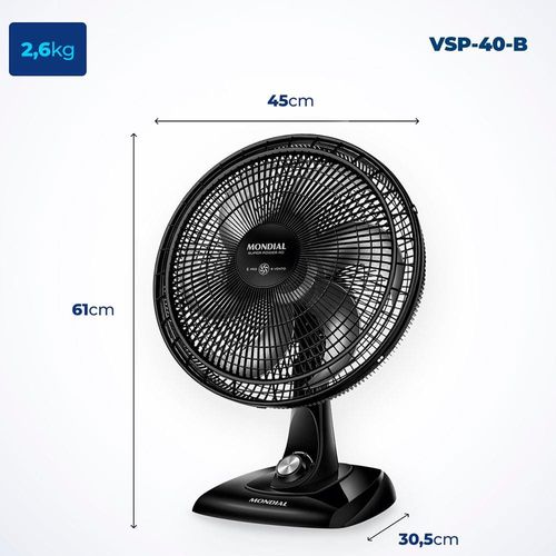 Ventilador de Mesa 40cm Mondial Super Power VSP-40-B 6 Pás 3 Velocidades - Preto 220V