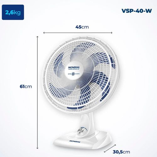 Ventilador de Mesa 40cm Mondial Super Power VSP-40-W 6 Pás 3 Velocidades Branco 110V