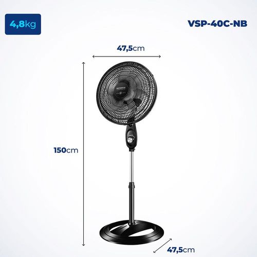 Ventilador de Coluna 40cm Mondial Super Power VSP40C 6 Pás 3 Velocidades Preto/Prata 220v