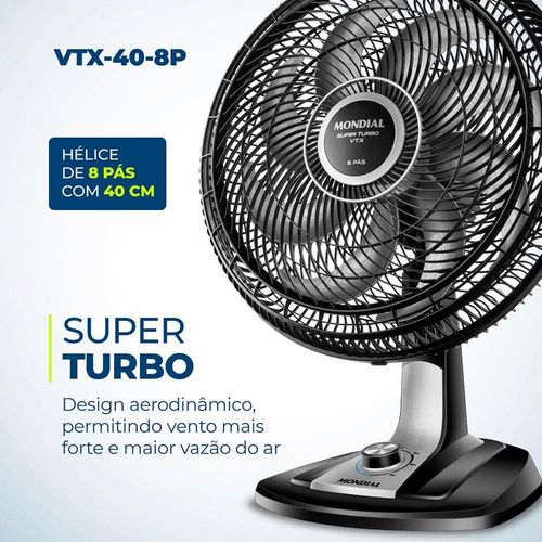 Ventilador de Mesa 40cm Mondial Super Turbo VTX-40-8P 8 Pás 3 Velocidades Preto 110V