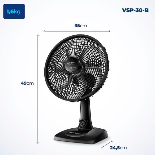 Ventilador de Mesa 30cm Mondial Super Power VSP-30-B 6 Pás 3 Velocidades Preto 110V