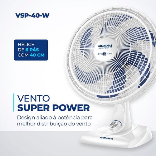 Ventilador de Mesa 40cm Mondial Super Power VSP-40-W 6 Pás 3 Velocidades Branco 110V