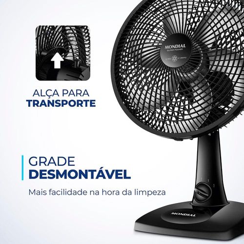 Ventilador de Mesa 30cm Mondial Super Power VSP-30-B 6 Pás 3 Velocidades Preto 220V