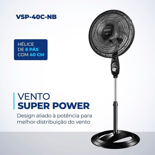 Ventilador de Coluna 40cm Mondial Super Power VSP40C 6 Pás 3 Velocidades Preto/Prata 220v