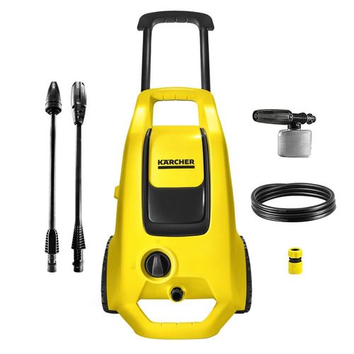 Lavadora de Alta Pressão Karcher K3 Force Turbo 1815psi com Rodas, Alça Retrátil e Canhão de Espuma - Preta/Amarela 220V