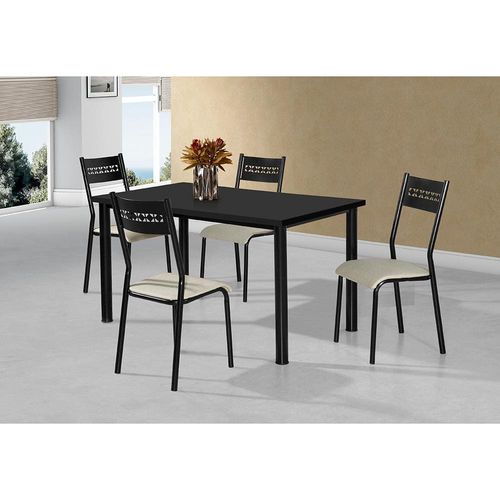 Mesa de Jantar Aço Nobre Júlia Plus com 4 Cadeiras Preto/Bege