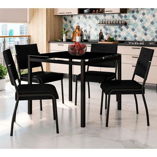Mesa de Jantar Fabone Alexa com 4 Cadeiras Dora - Preto/Café