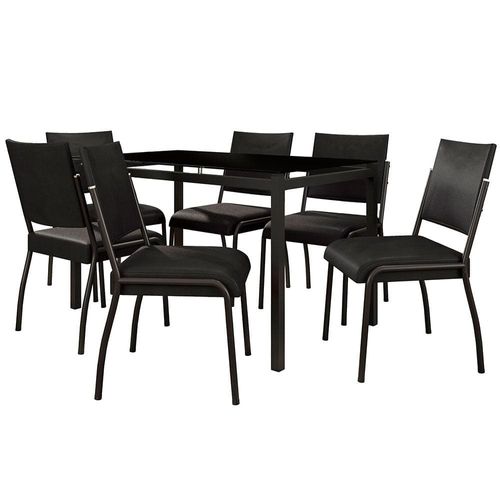 Mesa de Jantar Fabone Alexa com 6 Cadeiras Dora - Preto/Fosco/Café