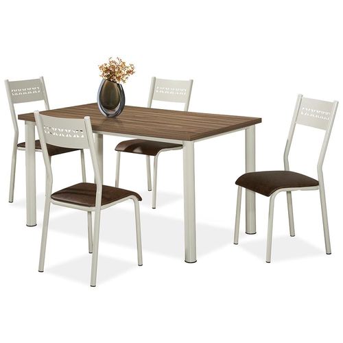 Mesa de Jantar Aço Nobre Júlia Plus com 4 Cadeiras Off White/Marrom