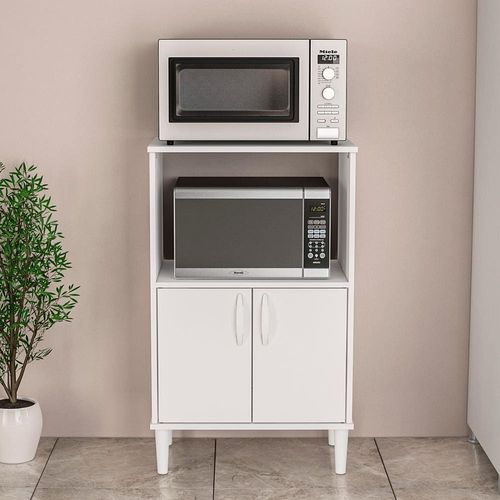 Armário para Micro-ondas Politorno Facility com 2 Portas e 1 Prateleira - 58cm de largura Branco