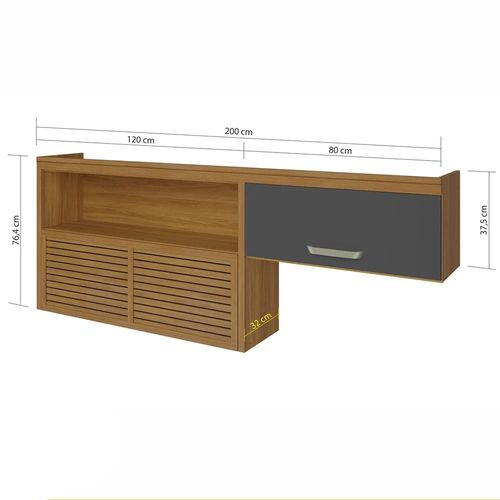 Armário Aéreo Nesher Princesa 2 Portas 4 Prateleiras – 200cm Freijo/Grafite