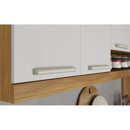 Armário Aéreo em MDF Nesher Burguesa com 2 Portas, 2 Prateleiras e Puxador em Alumínio - Freijo/Branco