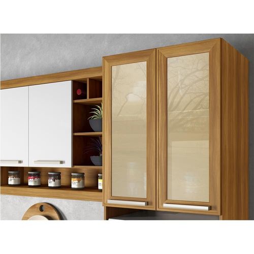 Paneleiro em MDF Nesher Burguesa com 4 Portas, 1 Gaveta e 5 Prateleiras Freijo/Branco