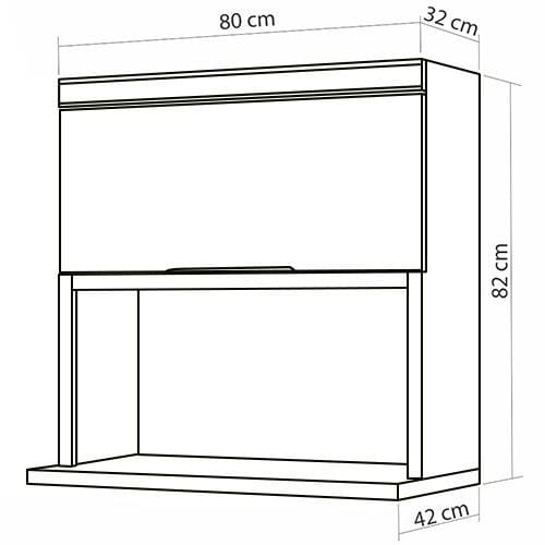 Armário Aéreo Nesher Marquesa em MDF 15mm com Nicho para Micro-ondas, 1 Porta e 1 Prateleira - 80cm de largura Nature/Verde