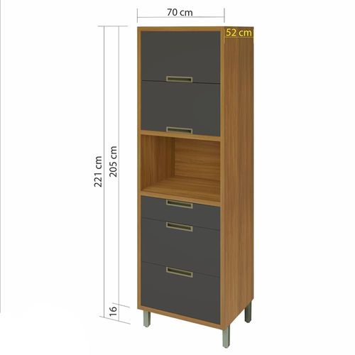 Paneleiro Nesher Imperatriz 2 Portas 3 Gavetas – 70cm Freijo/Grafite