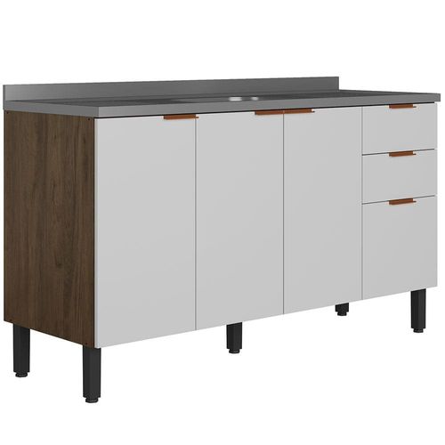 Balcão Bartira Universal com 3 Portas, 3 Gavetas e 2 Prateleiras - 150 cm de largura Grapia/Platinum