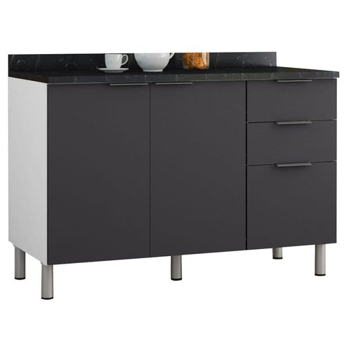 Balcão Triplo Bartira Rubi com 2 Portas, 3 Gavetas e 1 Prateleira - 120,1cm de largura Branco / Grafite