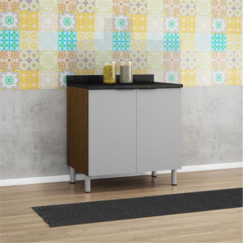 Balcão Duplo Bartira Rubi com 2 Portas e 1 Prateleira - 80,1cm de largura Grapia Platinum